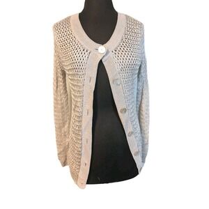 Chico's‎ Silver Ivory Color Lace Crochet Button Front Cardigan Size 2